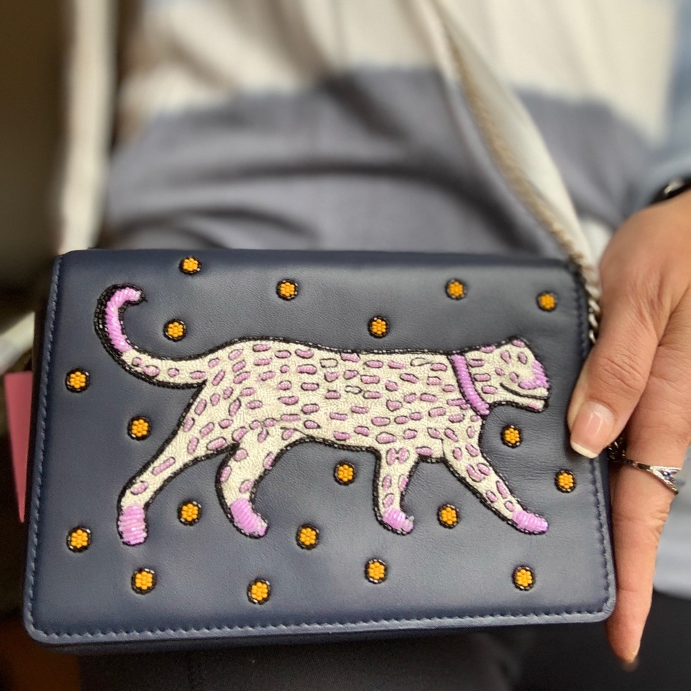 Authentic KATE SPADE leather Cheetah embellished flap magnetic snap Crosby - Picture 10 of 12